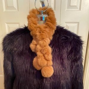 Rabbit pompom fur scarf